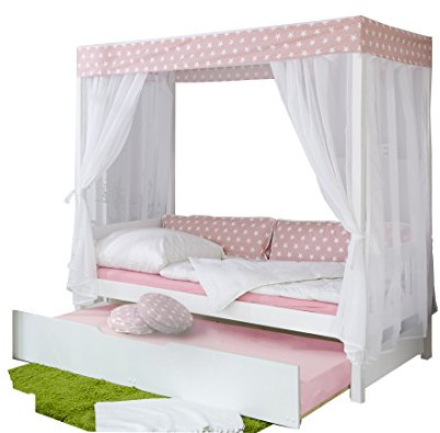 TiCAA Himmelbett Marianne inkl. Tüll-Set Rosa Weiß