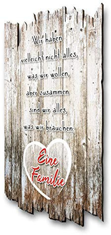 Kreative Feder Wandbild Eine Familie aus Holz im Shabby Chic Landhaus-Stil - Holzschild Größe 30x20cm (Zusammen eine Familie)