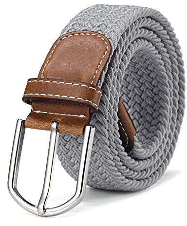 DonDon Stoffgürtel Stretchgürtel geflochten und elastisch Gürtel für Damen und Herren Länge 100 cm bis 130 cm hellgrau