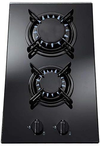 SIA GHG302BL 30cm 2 Burner Black Glass On Gas Domino Hob With Enamel Pan Stands