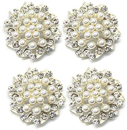 AUEAR, 15-pack konstgjord strass pärla blomma knappar mode silver kristall knapp broscher för smyckestillverkning kläder gör-det-själv hantverk