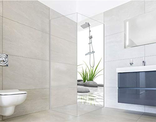 NORILIVING Duschrückwand Fliesenersatz Dusche 90x200 cm Motiv Zen Steine Gras | Duschwand ohne Bohren 1 teilig | Wandverkleidung Bad Aluverbundplatte 3 mm