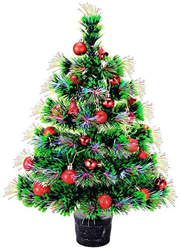 Artificial Fiber Optic Desktop Christmas Tree 22'' Mini Pre-lit Xmas Tree Solid Base Balls Ornaments Decorations Included