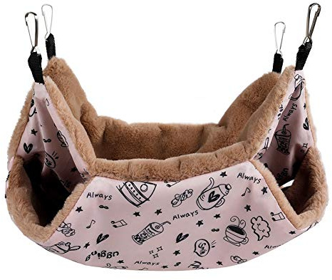 Petmolico Small Pet Hanging BunkBed Warm Hammock Bed Cage Accessories Bedding Hideout Playing Sleeping for Parrot Sugar Glider Squirrel Hamster Rat, Pink Cup - Small Size