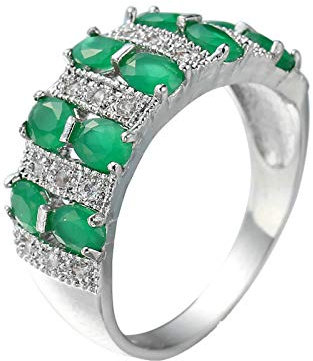 Beydodo Hochzeit Ring Damen Vergoldet, Ehering Bandring mit Grün Zirkonia Partnerringe Nickelfrei Verlobungsring für Frauen Gr.52 (16.6)