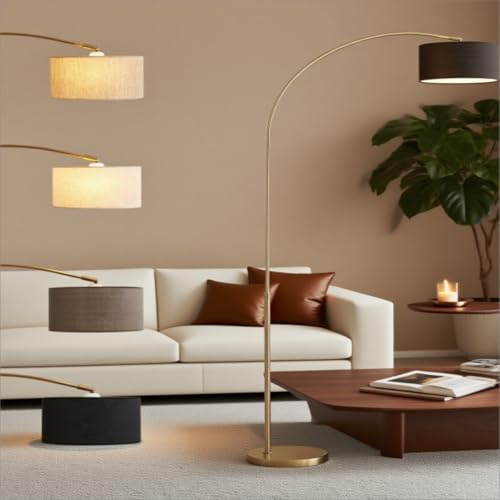 FUKEA Floor Lamp for Living Room,Standard Lamps Living Room,Modern Retro Black Tall Thin Arc Standing Light E27 Linen Industrial Floor Lamps Shade for Bedroom Study Lounge Reading Working