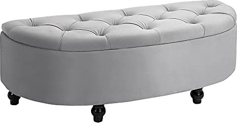 HOMCOM Sitzbank mit Stauraum Polsterbank mit Samtoptik, geöffnetem Deckel Sitztruhe mit Holzbeine, Truhenbank für Wohnzimmer Flur Schlafzimmer 120 x 46 x 42 cm, Grau