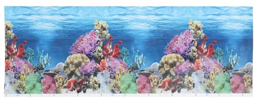 Fish Tank Decorations Background Sticker: 102x40cm 3D Aquarium Background, Adhesive PVC Tropical Coral Reef Underwater Scene Wall Decoration for Saltwater and Freshwater Tanks