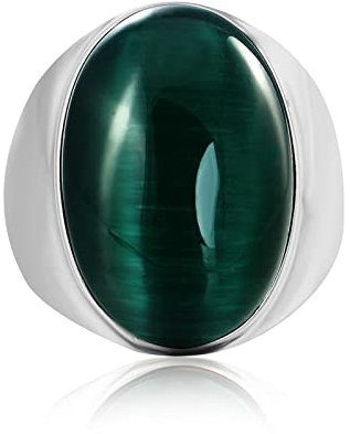Ayoiow Biker Ring Edelstahl Herren, Siegelring Herren Silber Ring mit Grün Ovale Stein Ring Größe 65 (20.7)