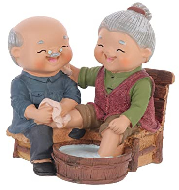 Cabilock Älteres Paar Figuren Liebpaar Statue Skulptur Oma und Opa Großeltern Dekofigur Kuchen Topper Tortenfigur Ornament für Geburtstag Valentinstag Jubiläum Dekoration Geschenkidee