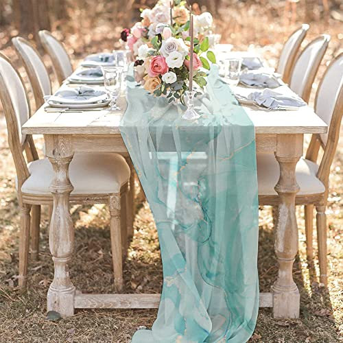 ZOYIEP 1 cortina transversal de gasa transparente, camino de mesa de gasa con patrón de mármol, decoración para fiestas de bebés, bodas, (19 × 55 pulgadas = 48 × 140 cm)