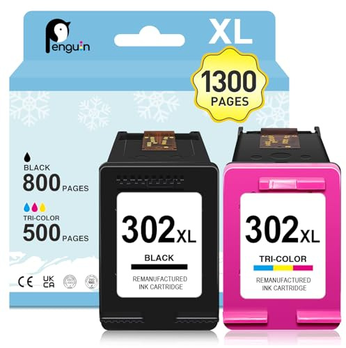 Penguin 302XL für HP 302 Druckerpatronen für HP Envy 4525 4522 4520 für HP Officejet 3630 3632 3636 3639 für HP Deskjet 5220 5230 5232 3831 3833 Patronen (Schwarz und Farbe Multipack)