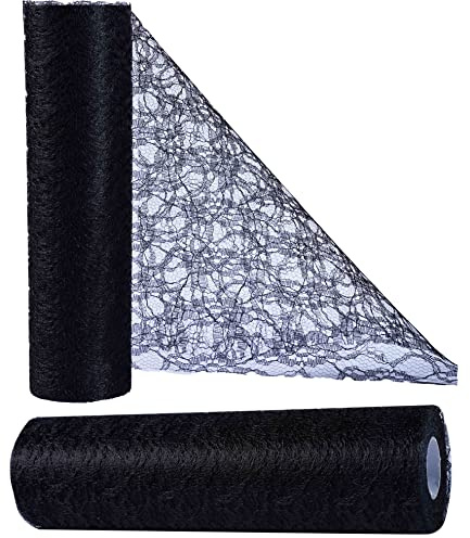 OSVINO Tischläufer Spitze Schwarz 30cm x 25m – Elegante Hochzeit Deko, Kommunion, Taufe, Party & DIY Tischdeko | Schwarzes Tischband für Feierlichkeiten, Gartenpartys & kreative Bastelprojekte