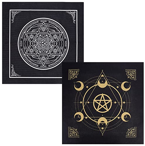 CREATCABIN Altartuch Mond Sonne Stern Pentagramm Himmlisches Tarot-Deck Spiritueller Wandteppich Tischdecke Macht Heiliges Tuch Astrologie Für Wahrsagen Premium-Hexereizubehör Pagan 19.29x19.29 cm
