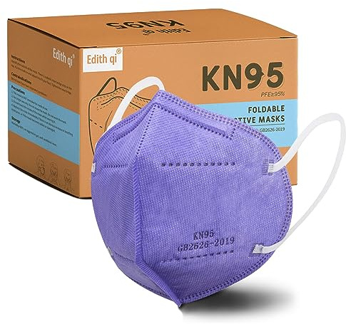 Edith qi KN95 Face Masks for Adults, 50 PCS, 5-Ply Disposable Masks, Purple
