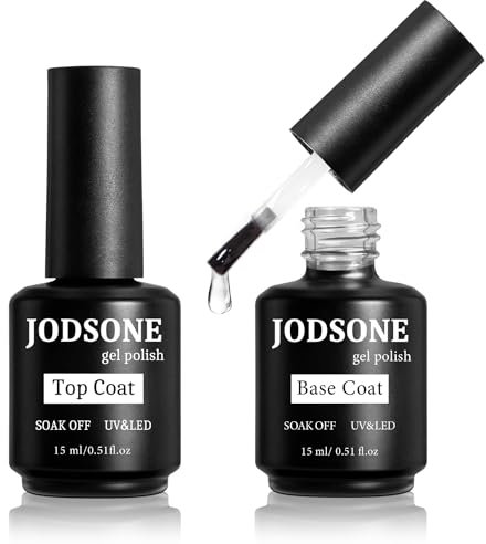 JODSONE 15ml x 2 Base Coat Top Coat Gel UV Set,No Wipe Unterlack & Überlack,Soak-Off UV/LED Nagellack Gel Geschenk für Nagelstudio DIY Home,Nageldesign…