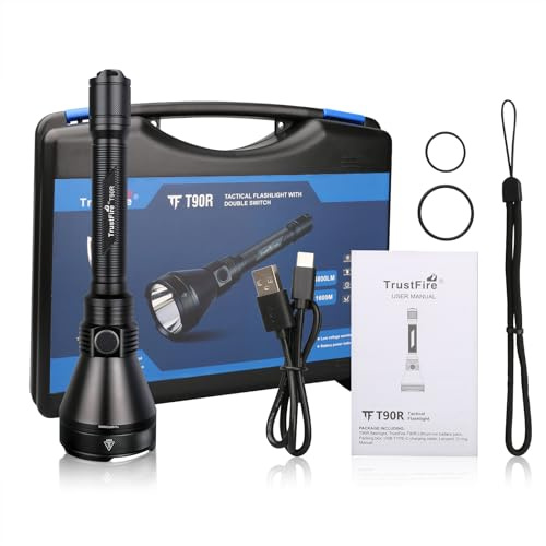 TrustFire Linterna Caza LED Alta Potencia 4800 Lúmenes, T90R Kit 1600 Metros Linterna recargable USB Para Caza Búsqueda Rescate Emergencia Camping Pesca