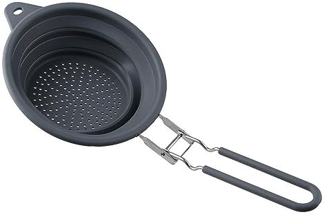 hobbyme Colino pieghevole in silicone grigio, con manico in acciaio inox, perfetto per scolare pasta, verdura, frutta, casa, cucina, colino scolapasta