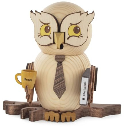 Rudolphs Schatzkiste Räuchermann Eule Chef mit Ordner bunt Höhe ca. 16cm NEU Rauchen Rauchfigur Rauchmann Räucherfigur Räucherkerze Smoker Kerze Figur Mann Holz Seiffen Erzgebirge Holz Schnee