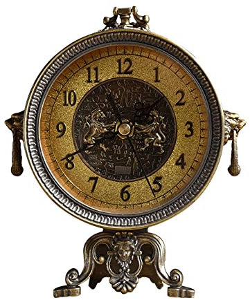 LYOUAE Vintage Tischuhr Europäischer Stil Retro-Tischuhr altmodische Desktop-Uhr Dekorative, Metall Stille Quarzuhr Home Decoration-Bronze Traditionelles/Klassisches Design