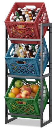 HUSFITLY 3 Etagen Getränkekistenregal für 3 Kisten, Getränkeregal aus Metall, Kistenregal Kistenständer Wasserkistenregal Bierkistenregal, 43x31x109cm, Schwarz