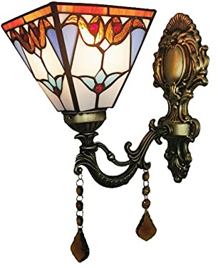GAUUA Lámpara De Pared Barroca De Estilo Tiffany Lámpara De Pared De Vidrio De Colores Espejo Estadounidense Lámpara De Pared Delantera Dormitorio Cama Pasillo Balcón