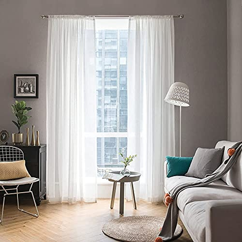 MIULEE White Window Sheer Curtains 2 Panels Width 42 x Length 84 Inches