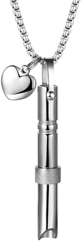 JewelryWe Collar Ansiedad Respiratoria Unisex: Colgante Antiestrés Silbato Mudo de Plata Negro para Hombre y Mujer de Acero Inoxidable Hipoalergénico Antialérgico - Para Calmar la Respiración Regalo
