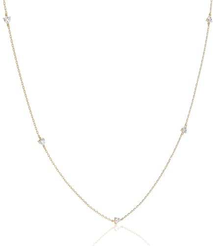 Ethos Jewelry 585 Echtgold Gelbgold-Diamantkette – Handgefertigte 14k Solitärkette mit 5 Diamanten, zarte Damenkette in verschiedenen Längen