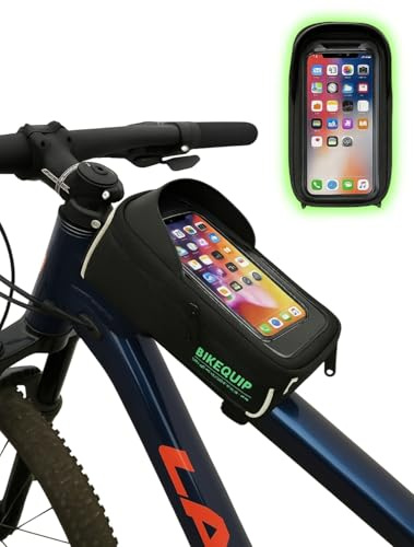 BIKEQUIP Sacoche Cadre Vélo Étanche avec Écran Tactile Smartphone 6,8 – Support Téléphone Vélo avec Rangement, Compatible iPhone/Samsung, Fixation Top Tube, Accessoire Cyclisme, Imperméable