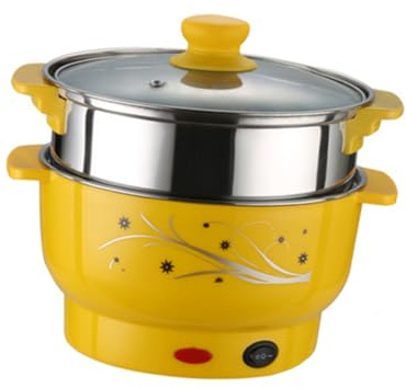 Hoement Pentola Elettrica Multifunzione Con Doppio e Vaporiera in Acciaio Inossidabile Per Cottura a Vapore e Bollitura in Casa e Ufficio Design Compatto e Facile Da Usare