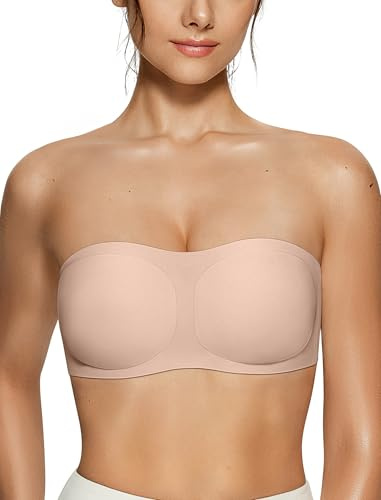 Vertvie Axelbandslös trådlös bh - Bandeau halkfri push-up, Hudfärg, L