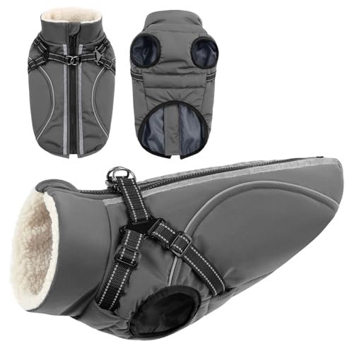 CITÉTOILE Hundemantel Hundejacke Warm Wintermantel mit Reißverschluss Winddichte & Winddichte mit Reflektorstreifen & Brustgurt für kleine Mittel Große Hunde Grau XS