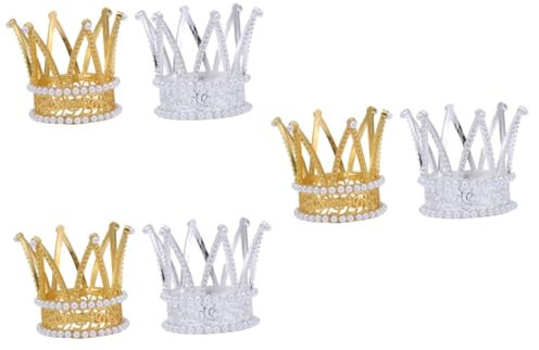 Healeved 6pièces Décoration De Gâteau De Couronnes Perles Pour Anniversaire Mariage Et Fête Ornements Dorés Et Argentés Accessoires Festifs Pour Gâteaux
