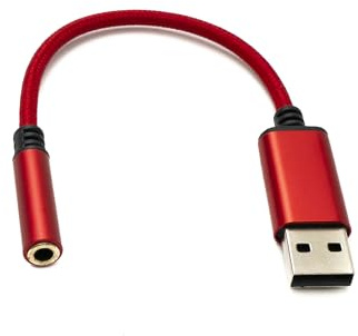 System-S Câble Audio USB - 20 cm - Jack 3,5 mm Femelle vers 2.0 Type A mâle - Adaptateur AUX tressé - Rouge