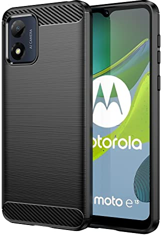 owlhold Funda para Motorola Moto E13, Texturas cepilladas y de Fibra Carbono Carcasa, Ultrafina TPU Suave Militar Protector Capa Antigolpes, Anti-Raspaduras, Antideslizante Case, Negro