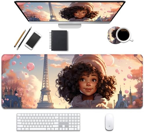 Schreibtischunterlage, Gaming-Mauspads mit Untersetzern, genähte Kanten, XL-Mauspad für Laptop, Computer, American Fashion Girl, Schreibtischunterlage für Büro und Zuhause, 80 x 30 cm