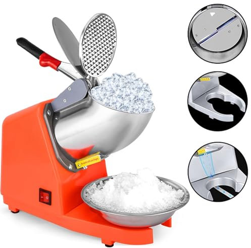 Macchina per Cono di Neve, Tritaghiaccio Elettrico, Tritaghiaccio a 4 Lame da 380 W 2200 R/min, Previene Gli Spruzzi, Macchina per Ghiaccio Tritato con Macchina per Cono di Neve In Acciaio Inossidabil