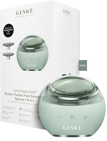 GESKE Electric Pumice Foot Smoothing Spinner | 8 in 1 | Elektrische Fußfeile mit groben & feinen Aufsätzen | Bimsstein | Weiche Füße | Effektive Hornhautentfernung | Für Dein Pediküre-Set