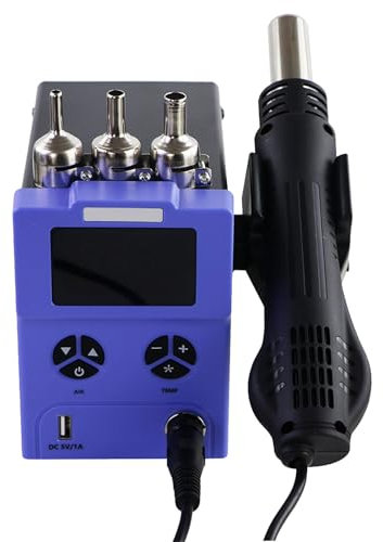VNATWGOO Pistola De Aire Caliente para Soldar, EstacióN De Retrabajo De Aire Caliente SMD con 3 Boquillas De Diferentes DiáMetros, MáQuina Desoldadora De Aire Caliente con Pantalla Digital,110V