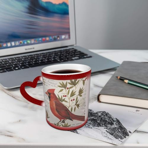 AELKSP Tasses Magique Mugs Change De Couleur en Fonction De La Température du Liquide,Mug Cadeau Original Tasse pour 330ml,aquarelle de sittelle à ailes de cire isolée sur fond blanc