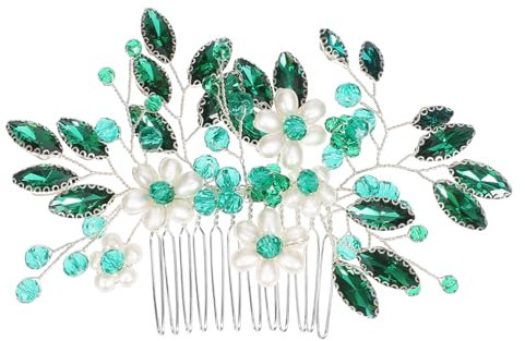 VINTORKY Grüner Blatthaarkamm Aus Kristall Mit Kunstperlen Dekorativer Haarschmuck Für Damen Romantischer Braut Und Ballkopfschmuck