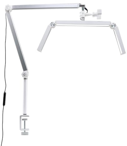 GIWFBQTR 30W Lampada Professionale per Ciglia 30W Lampada da Tavolo A Tre Luci 26 Pollici Mezzaluna Pieghevole con Morsetto da Tavolo e Spina EU
