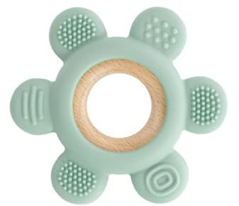Jané Anneau de Dentition en Silicone et Bois, 6 Textures, Sans BPA, à partir de 3 Mois, Stérilisable, au Congélateur et au Lave-vaisselle, Couleur Vert