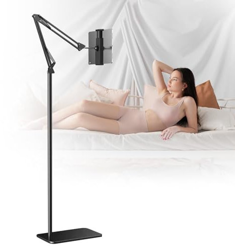 Fsaklaskdy Tablet Halterung, Tablet Ständer Bodenständer, Verstellbarer Universal um 360 Grad Drehbar mit Stabilem Metall Arm, Handy-Ständer mit Heavy Duty Base für Geräte 4,7 Bis 12.9 Zoll Bildschirm