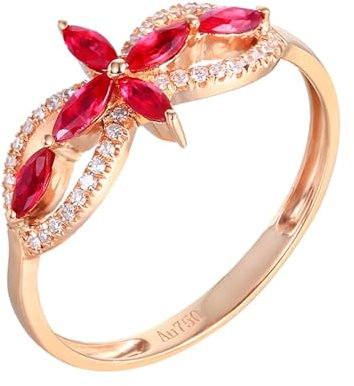 Skcess Bague en or rose 18 carats pour femme avec rubis rouge marquise en forme de marquise avec rubis de 0,348 carats et diamant pour femme, 53 (16.9), Métal précieux, Rubis