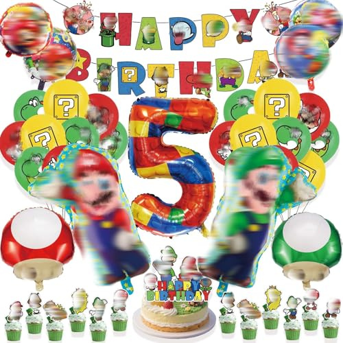 Super Geburtstagsdeko kingder 5 jahre, 39 Stück Luftballon Kindergeburtstag Deko Geburtstag Happy Birthday Banner Kuchendekoration Latexballons Junge für 4 5 6 7 Themen Party Geburtstags Deko