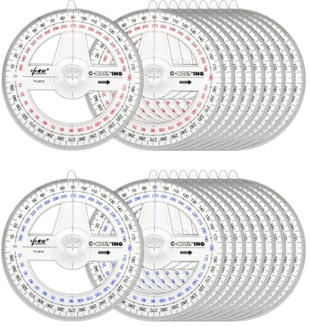 360° Protractor Set (20-Pack) – Clear Plastic Math Protractors for Geometry, Drafting & Angle Measurement – 4-Inch Swing Arm Protractor Ruler for Students, Engineers & Artists