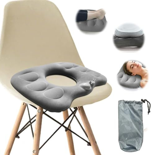 Mineup Inflatable Donut Pillow, Hemorrhoid Cushion, Inflatable Seat Cushion for Prostate, Sciatica, Bed sores, Postpartum Pregnancy, Orthopedic Firm seat Cushion for Home, Office or Car (Gray)