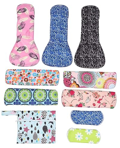 PACKOVE 9piezas Toallas Sanitarias Bambú Reutilizables Paquete De Compresas Menstruales Lavables Con Bolsa De Almacenamiento Para Uso Diario Casa